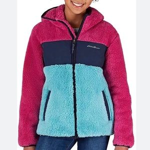 Eddie Bauer Girls' Fleece Hooded Jacket Pink Blue Color Block Kids